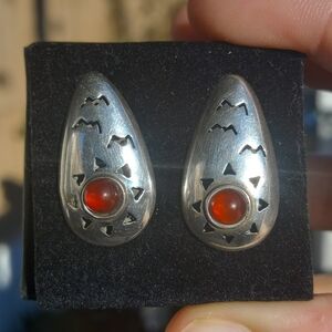 Vintage Sterling Silver Red Enamel Sun Bird motif earrings